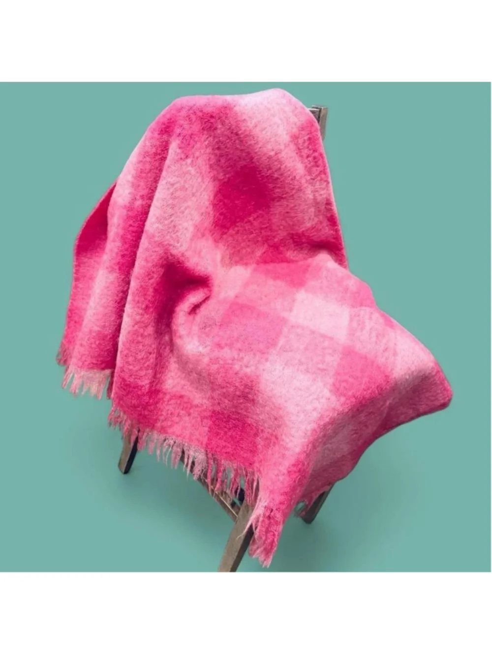 Vintage Cul Rosse Australia Pink Mohair Throw Blanket Fringe 56x72 Barbiecore